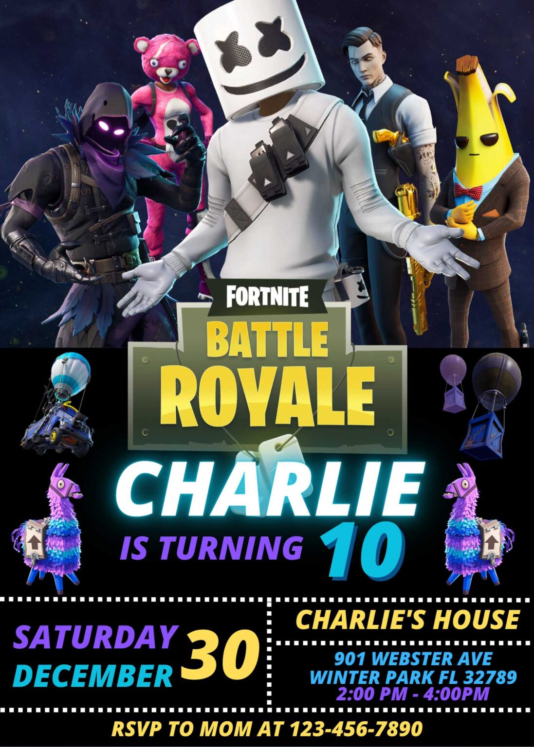 Editable Fortnite Birthday Party Invitation Template | Super Invite