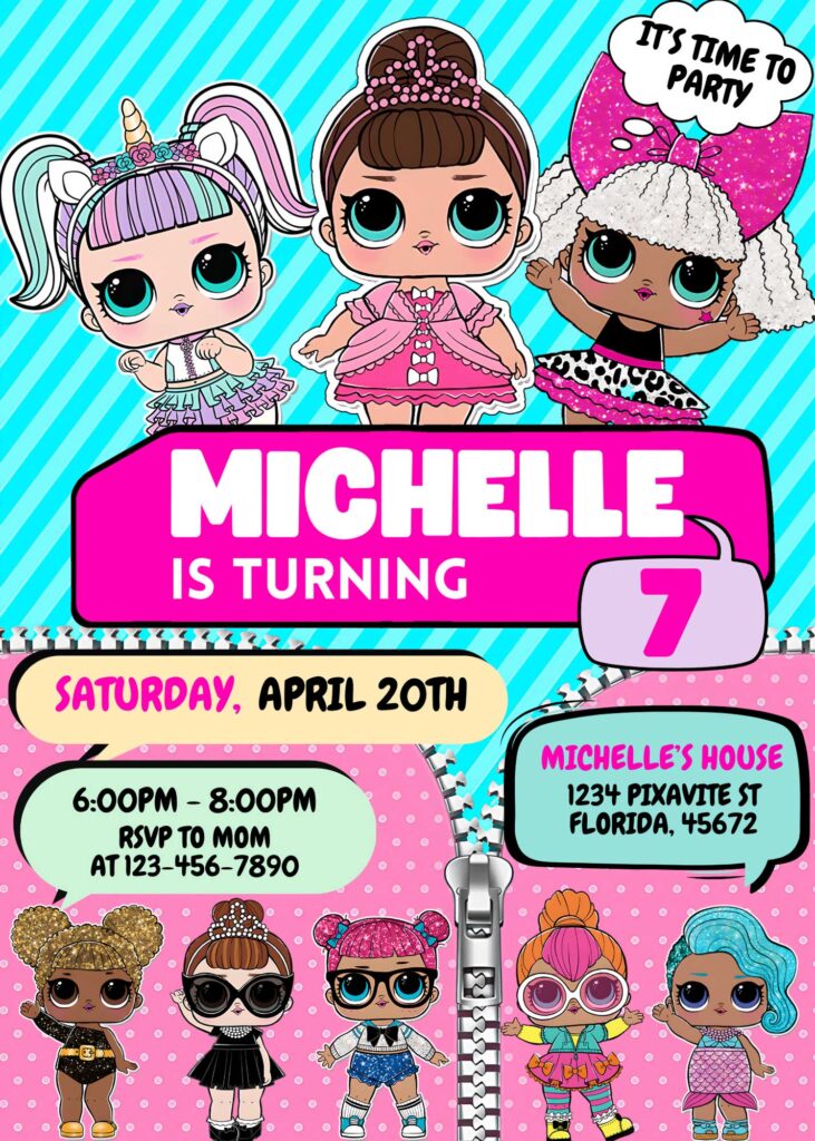 Editable Lol Surprise Dolls Birthday Invitation Template | Sweet Invite