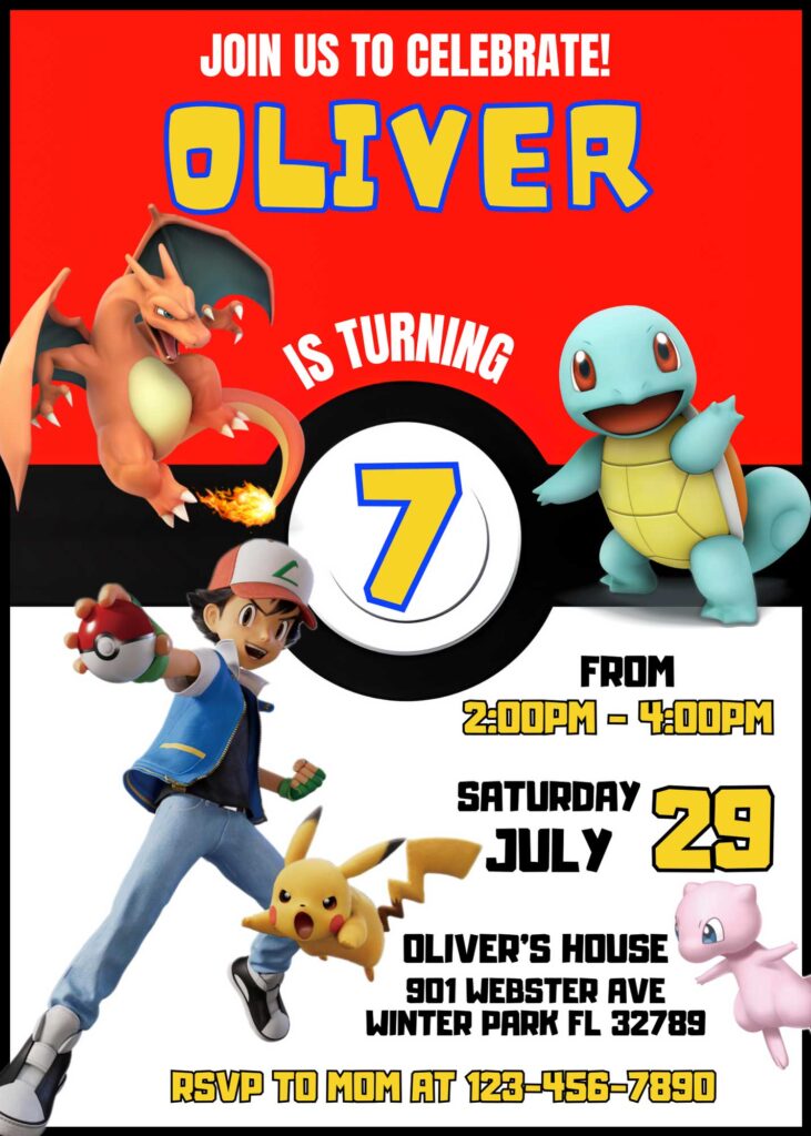 Editable Pokémon Pikachu Birthday Invitation Template | Amazing Invite