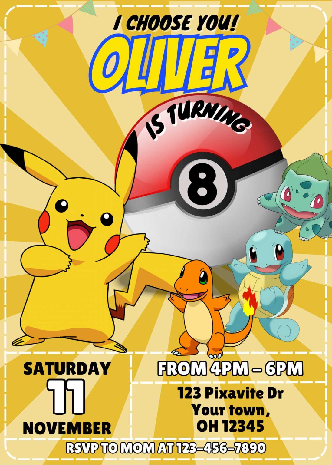 Editable Pokémon Pikachu Birthday Invitation Template | Amazing Invite