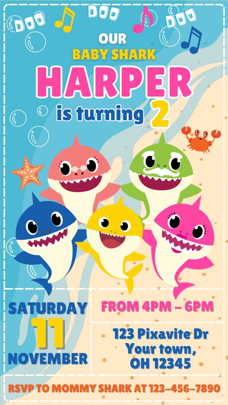 Editable Baby Shark Birthday Invitation Template 