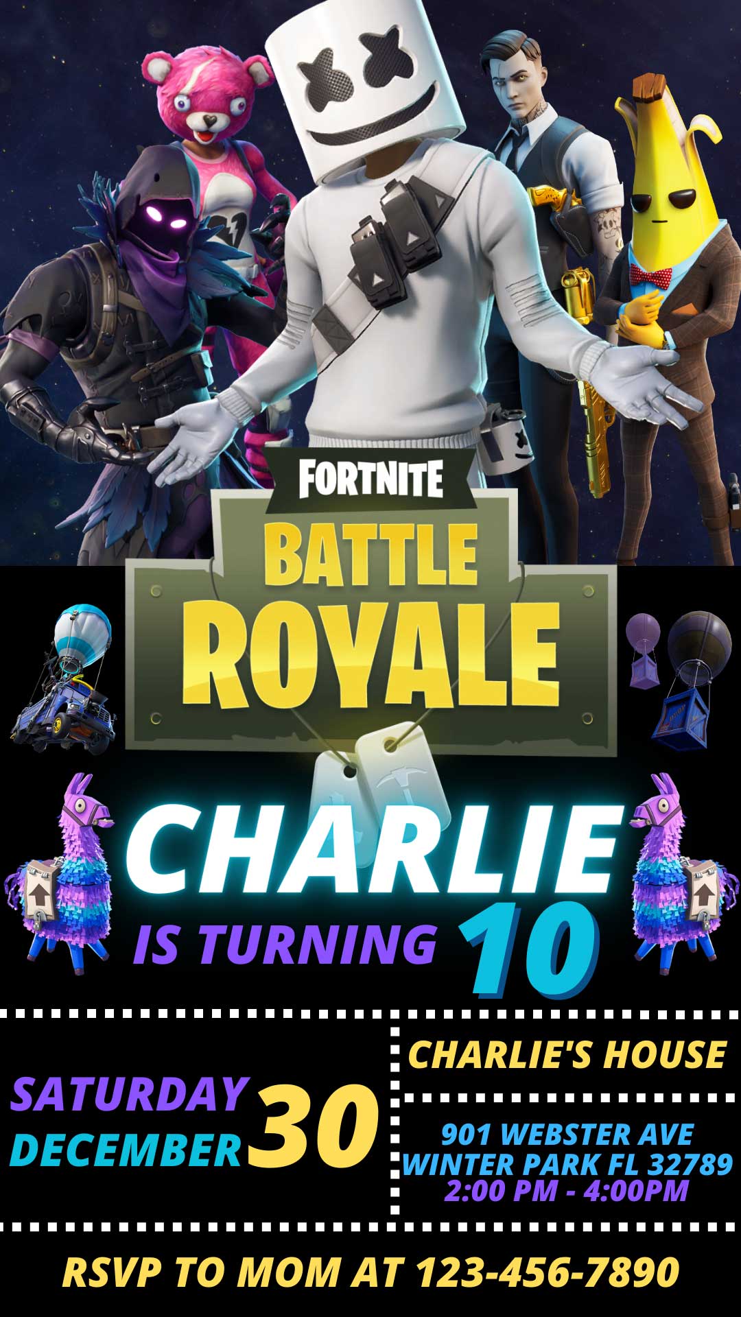 Editable Fortnite Birthday Invitation Template | Terrific Invite