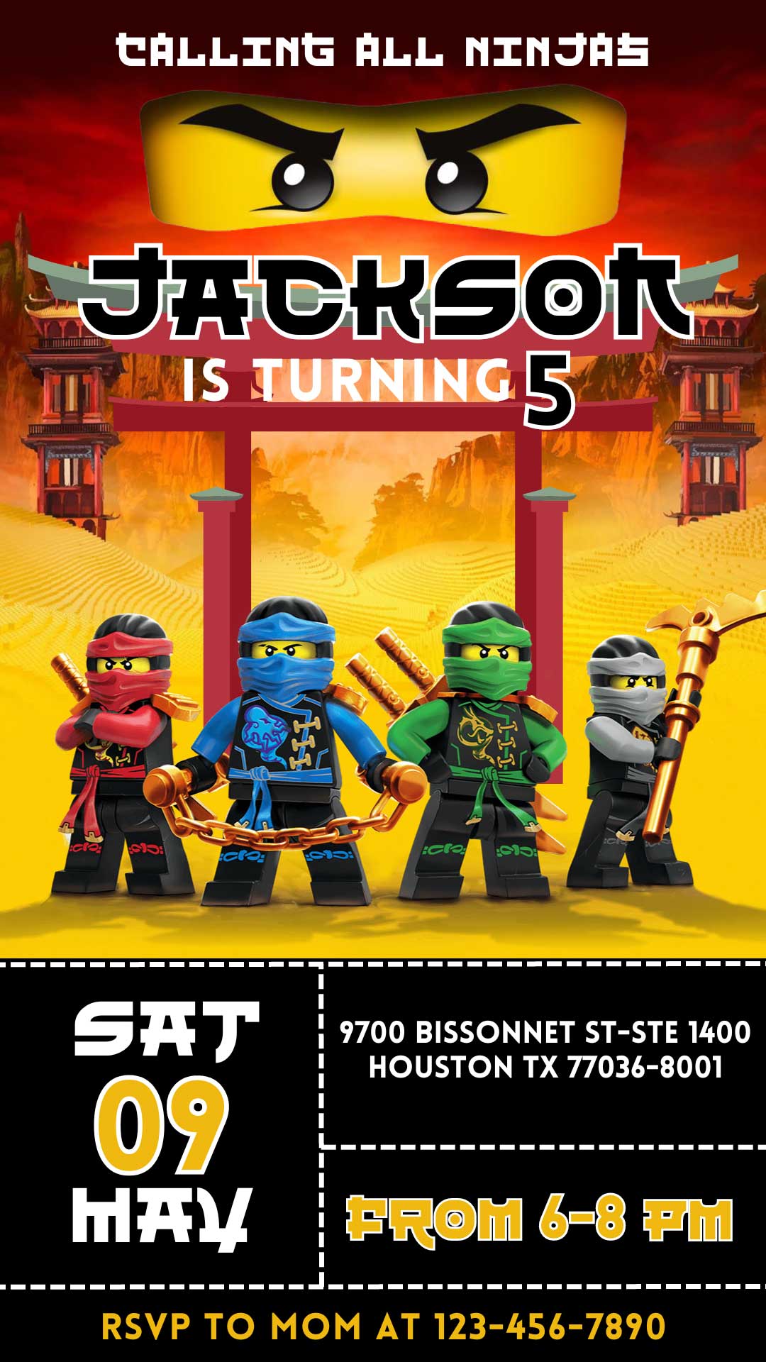 Editable Lego Ninjago Birthday Invitation Template | Awesome Invite