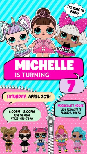 Editable Lol Surprise Dolls Birthday Invitation Template | Sweet Invite