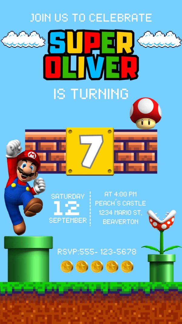 Mario Bros Birthday Invitation