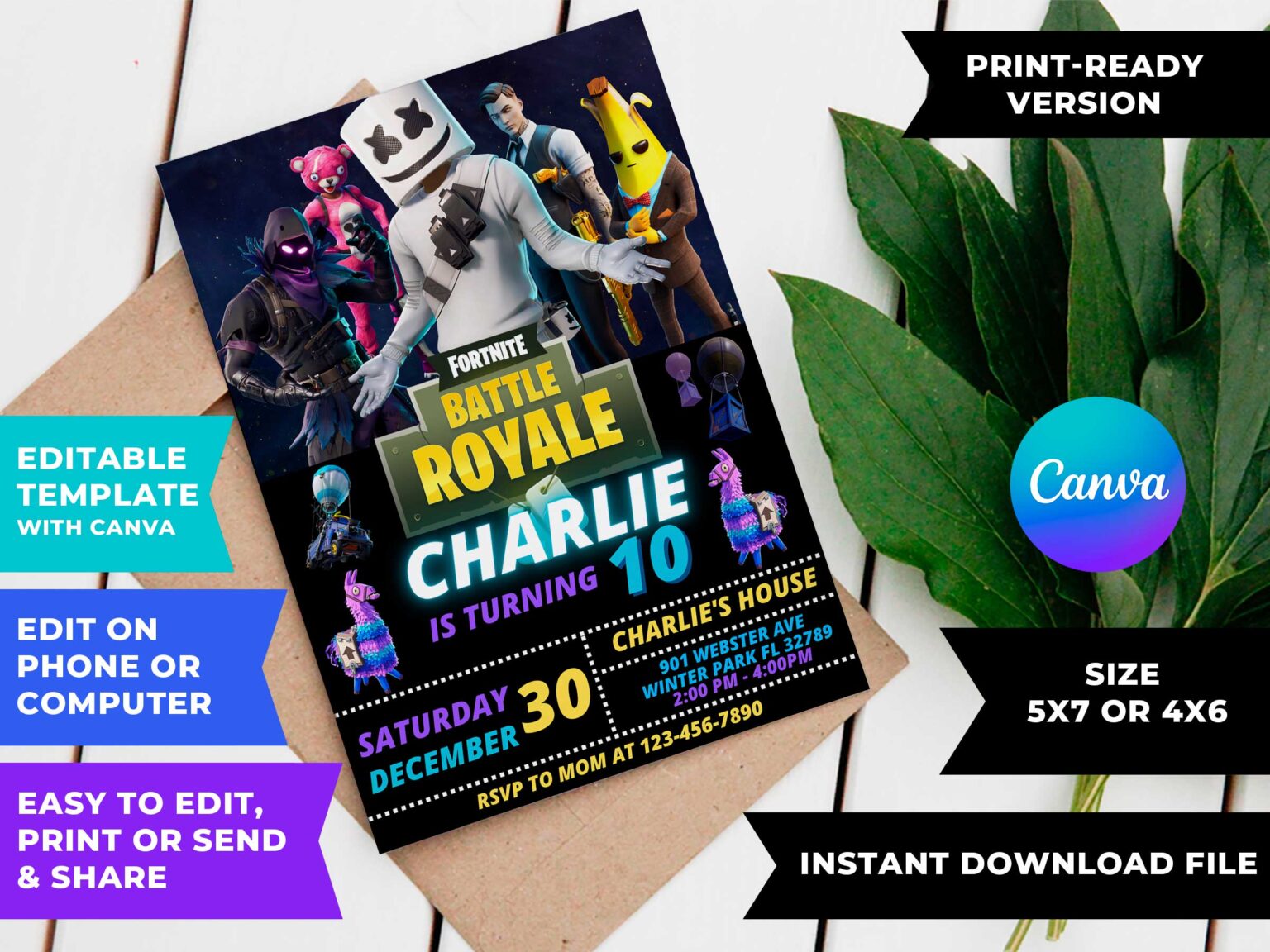 Editable Fortnite Birthday Invitation Template | Terrific Invite