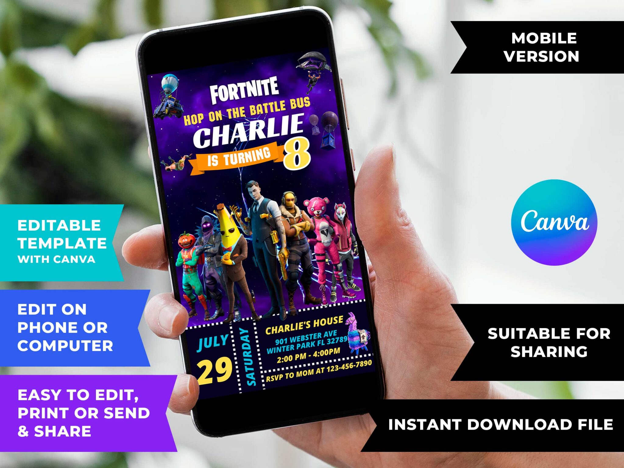 Editable Fortnite Birthday Invite Template Awesome Invitation