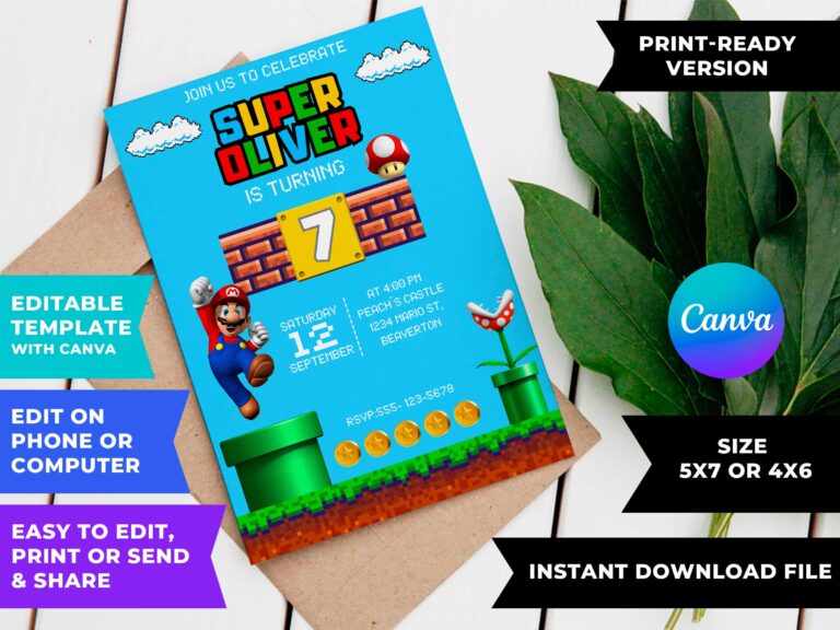 Editable Mario Bros Birthday Invitation Template | Fantastic Invite