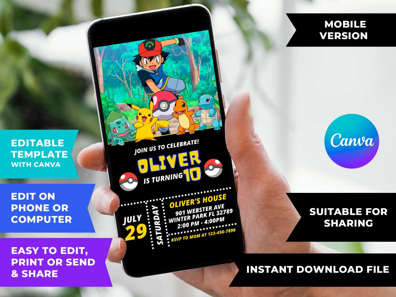 Editable Pokémon Birthday Invite Template | Amazing Invitation