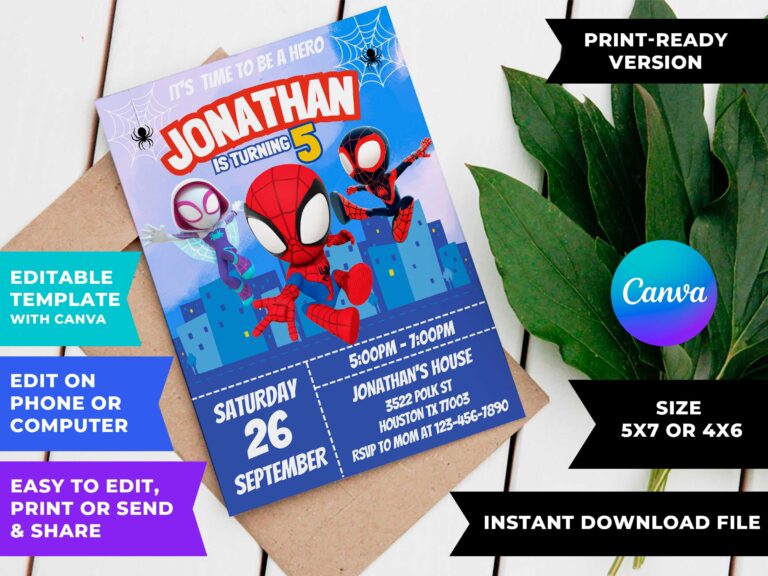 Editable Spidey And His Amazing Friends Birthday Invitation Template ...