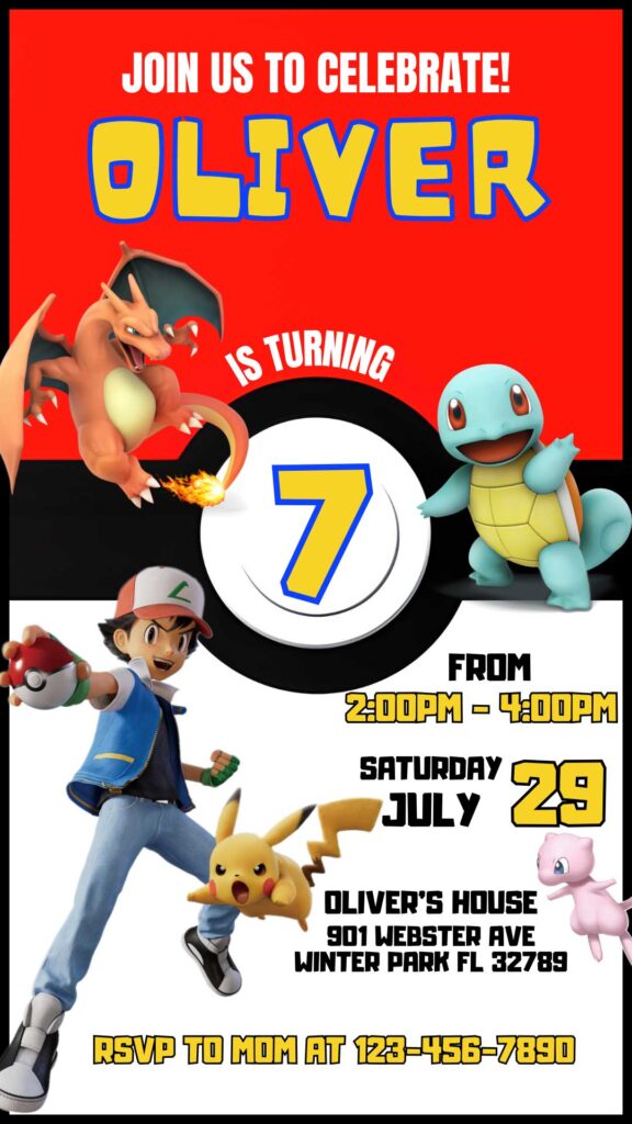 Editable Pokemon Birthday Invitation Template | Fantastic Invite