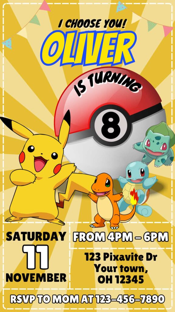 Editable Pokémon Pikachu Birthday Invitation Template | Amazing Invite