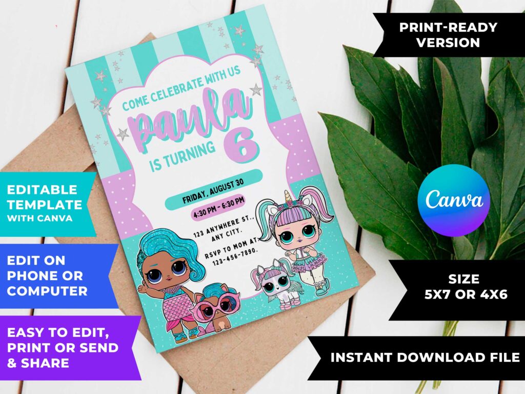 Editable Lol Surprise Dolls Birthday Party Invitation Template | Cute ...