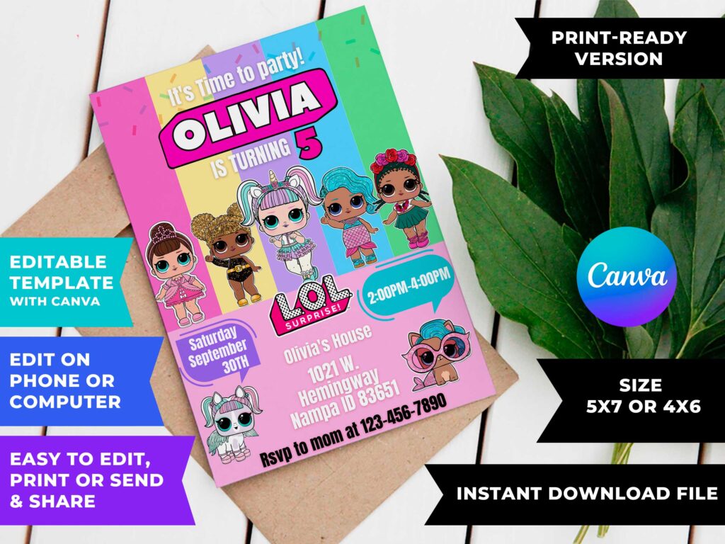 Editable Lol Surprise Dolls Birthday Invite Template | Sweet Invitation