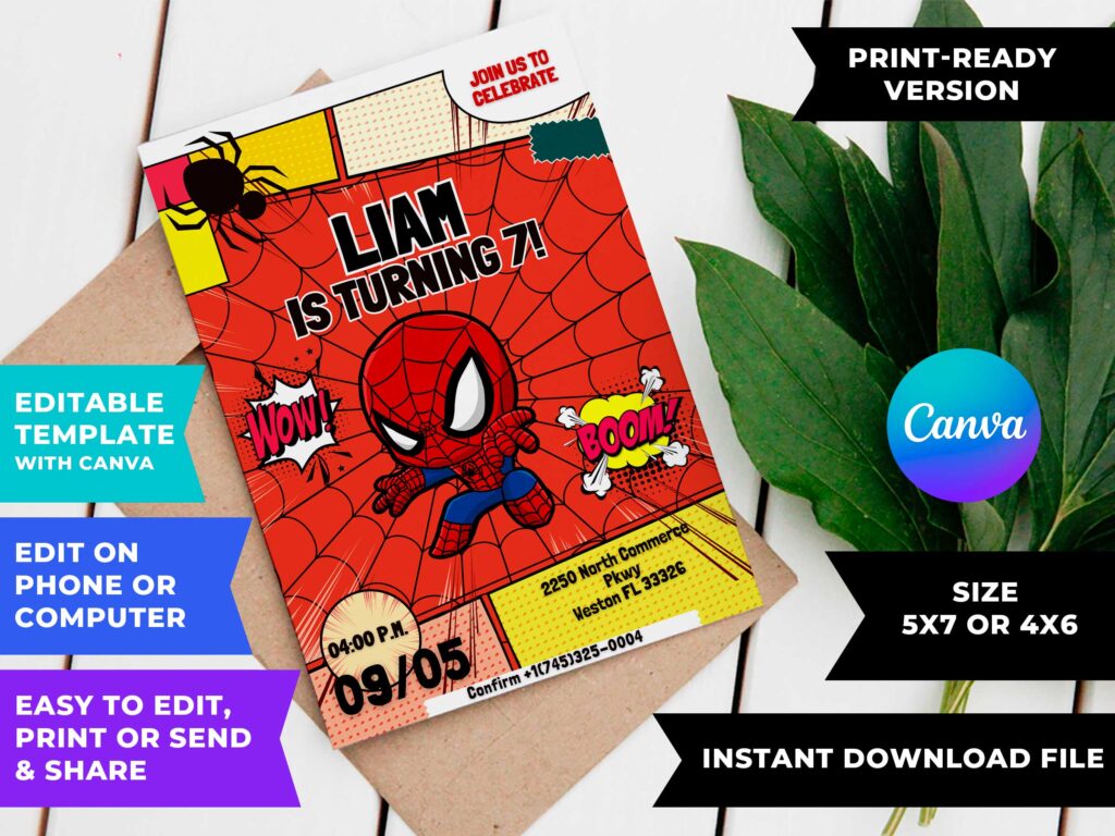 Editable Spiderman Birthday Invitation Template | Terrific Invite