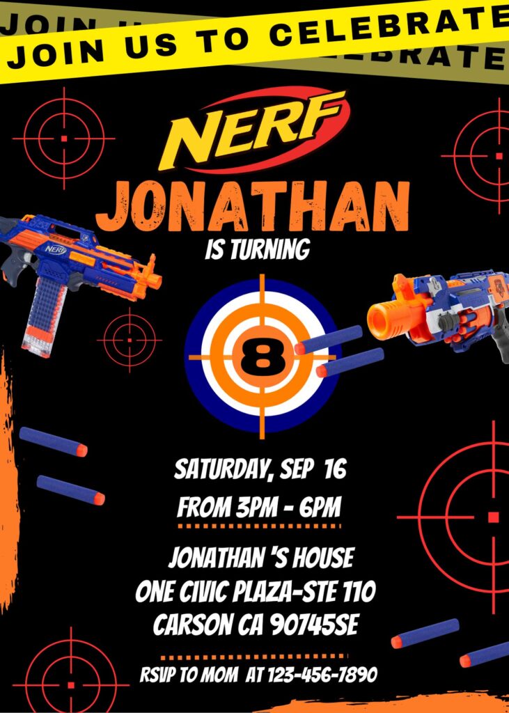 Editable Nerf Birthday Invitation Template | Fantastic Invite