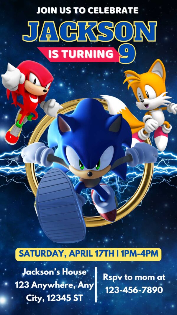 Sonic The Hedgehog Birthday Invitation