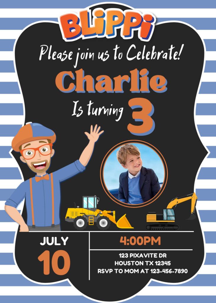 Editable Blippi Birthday Invitation Template | Adorable Invite