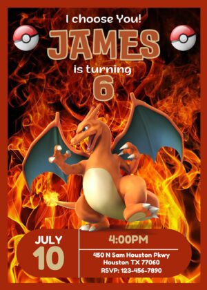 Editable Charizard Birthday Invitation Template | Explosive Invite