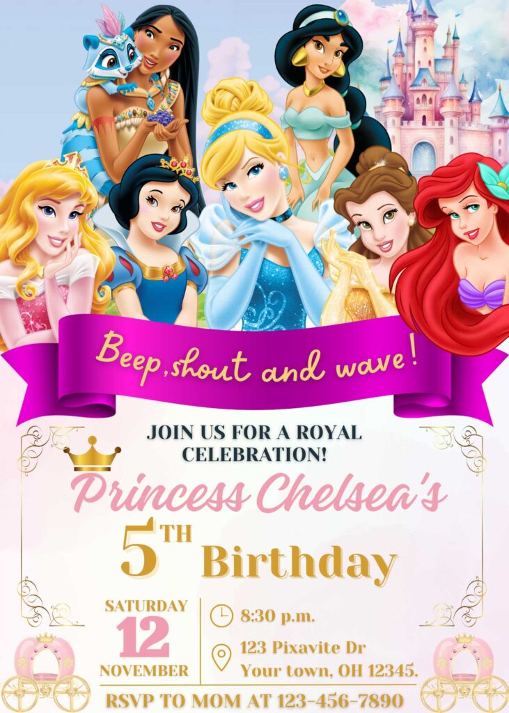 Editable Disney Princess Birthday Invitation Template | Beautiful Invite