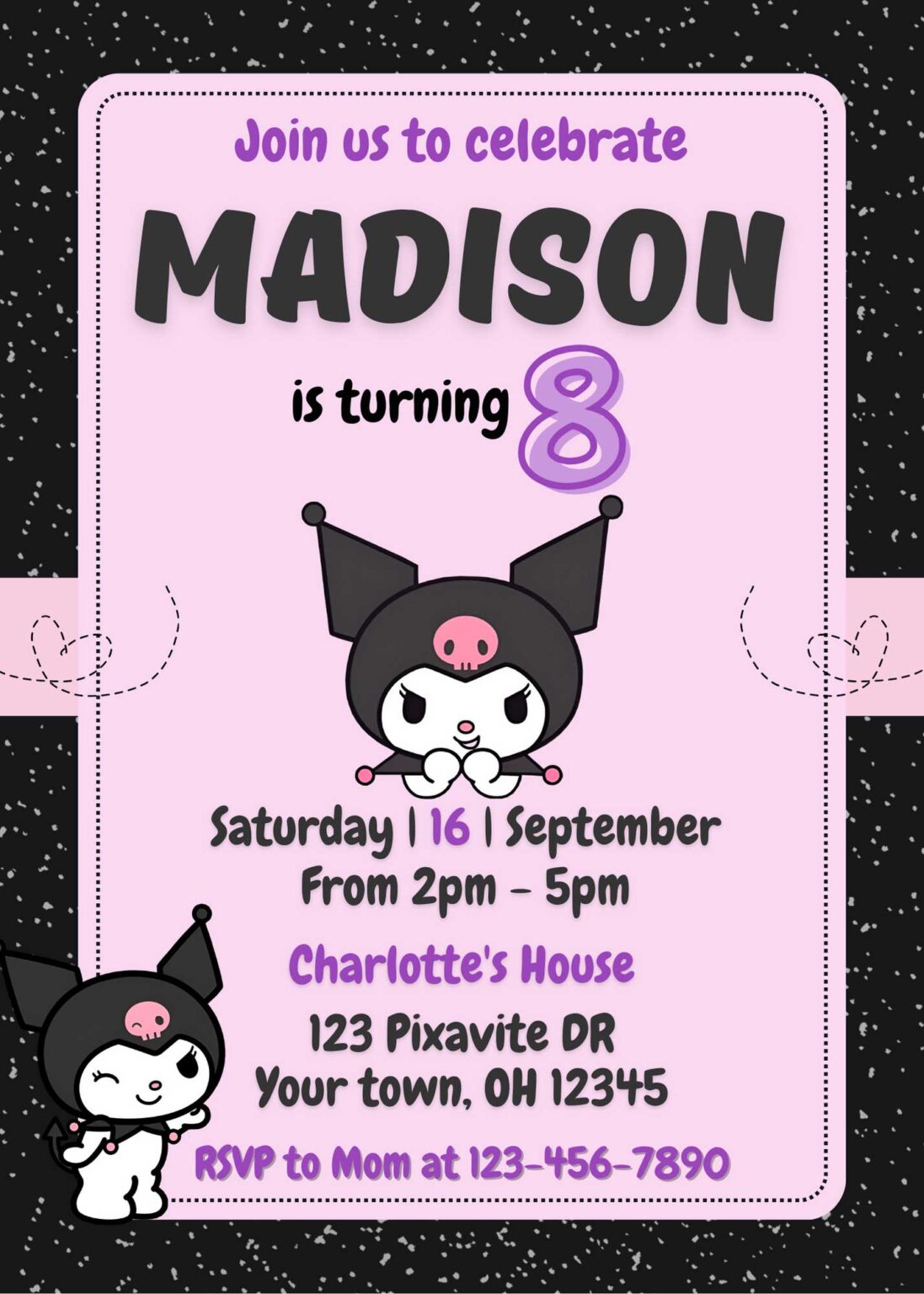 Editable Kuromi Birthday Invite Template | Adorable Invitation