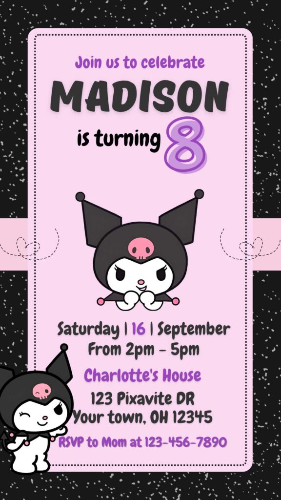 Editable Kuromi Birthday Invitation Template | Adorable Invite