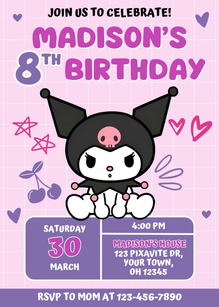 Editable Kuromi Birthday Invite Template | Adorable Invitation