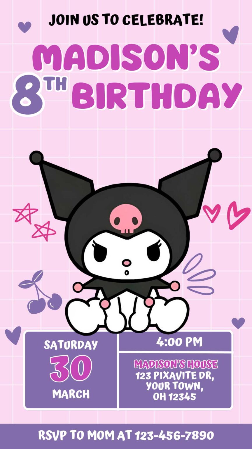 Editable Kuromi Birthday Invite Template | Adorable Invitation