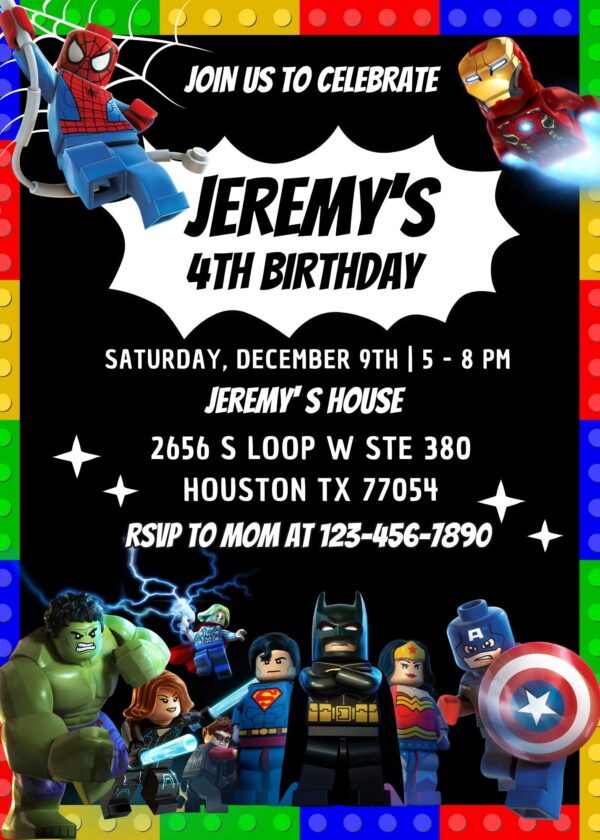 Lego Marvel Super Heroes Birthday Invitation