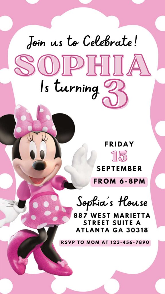 Editable Minnie Mouse Birthday Invitation Template 