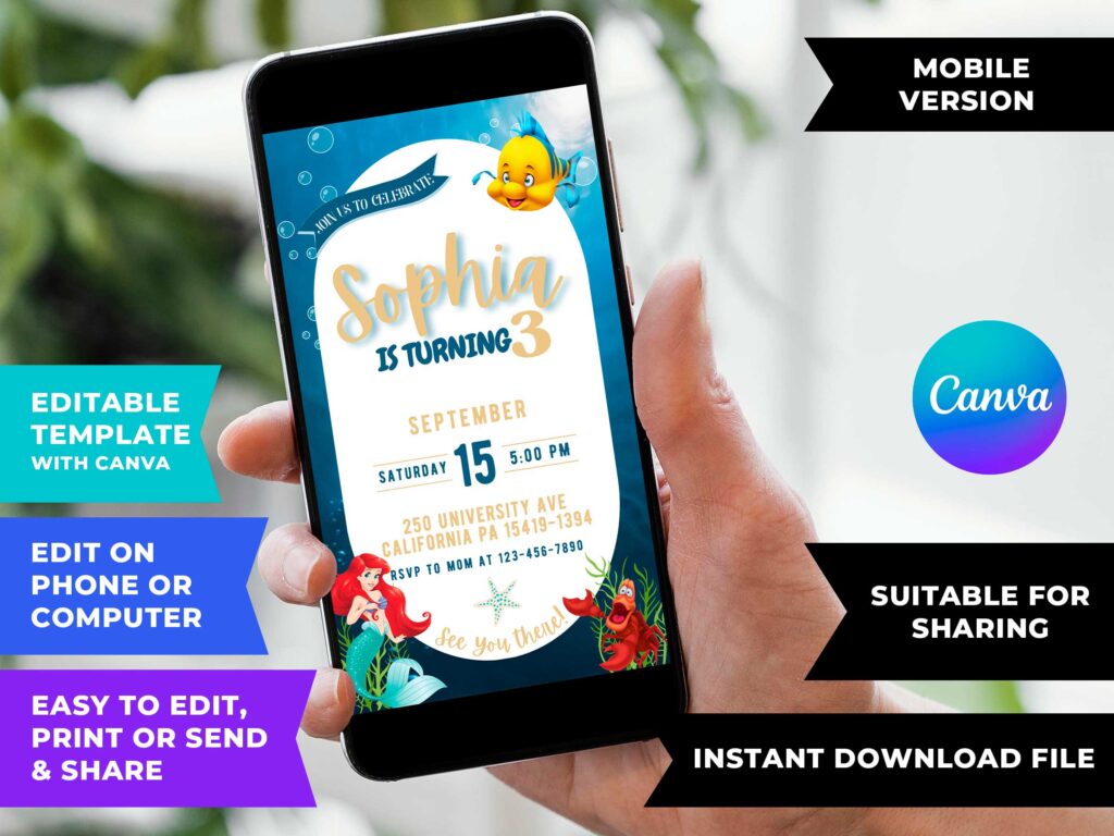 Editable The Little Mermaid Birthday Invitation Template | Lovely Invite