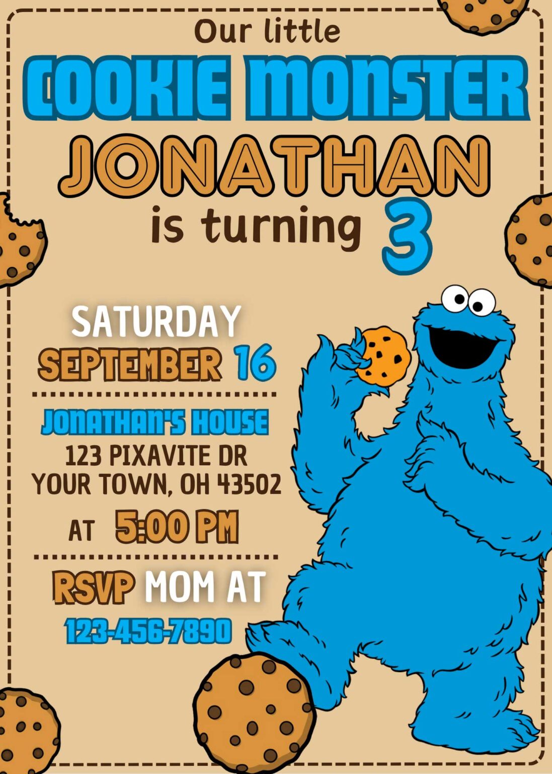 Editable Cookie Monster Birthday Invitation Template | Sweet Invite