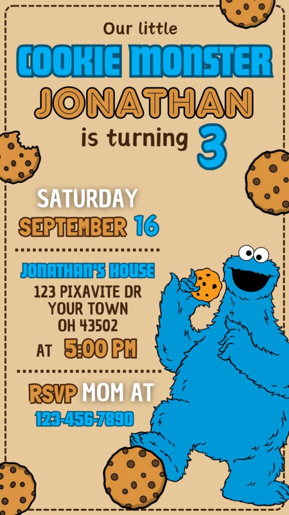 Editable Cookie Monster Birthday Invitation Template | Sweet Invite