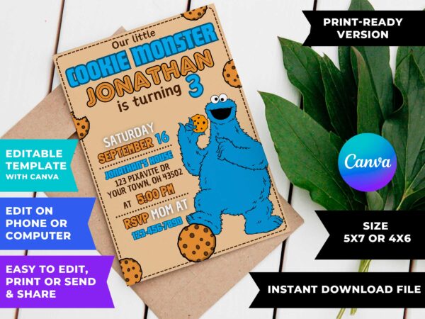 Cookie Monster Birthday Invitation