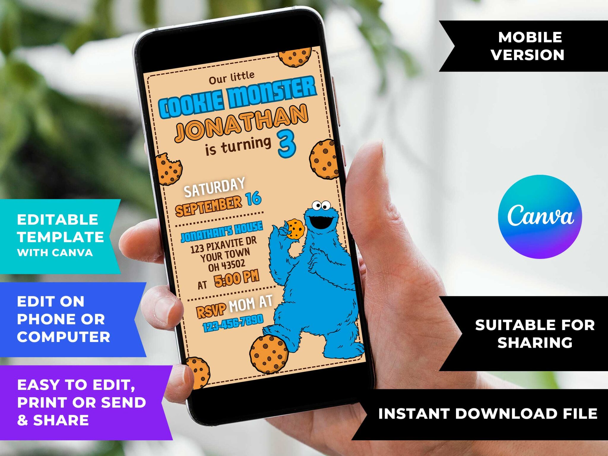 Editable Cookie Monster Birthday Invitation Template | Sweet Invite