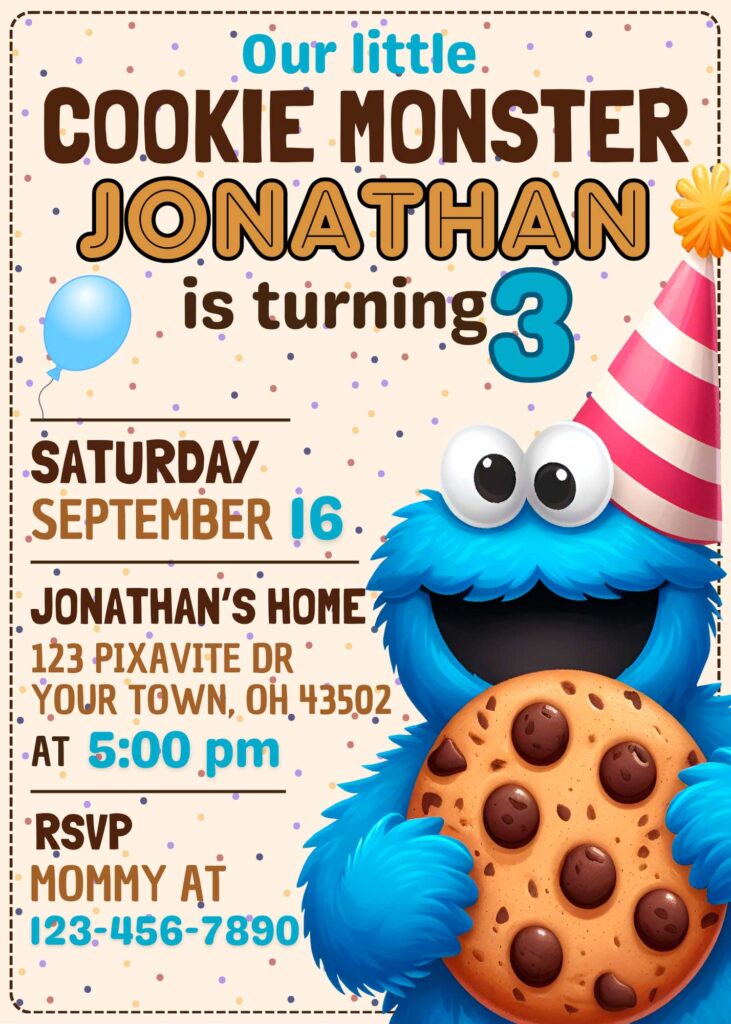 Editable Cookie Monster Birthday Invitation Template | Sweet Invite