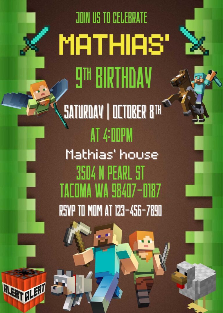 Editable Minecraft Birthday Invitation Template | Fantastic Invite