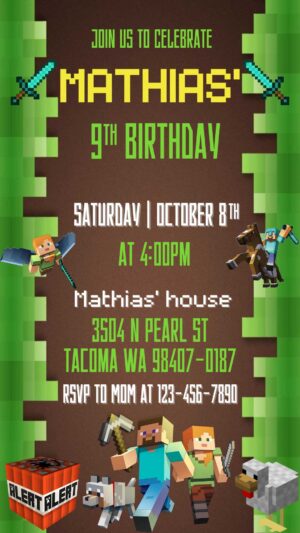 Editable Minecraft Birthday Invitation Template | Fantastic Invite