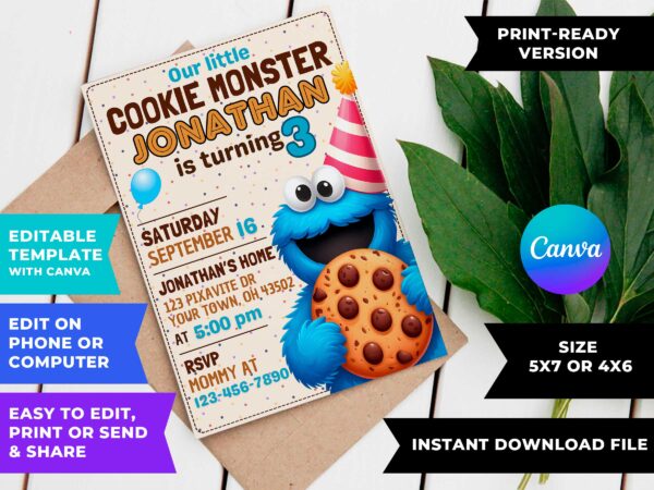 Cookie Monster Birthday Invite