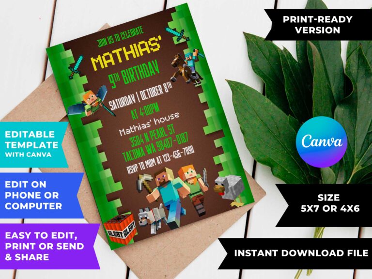 Editable Minecraft Birthday Invitation Template | Fantastic Invite