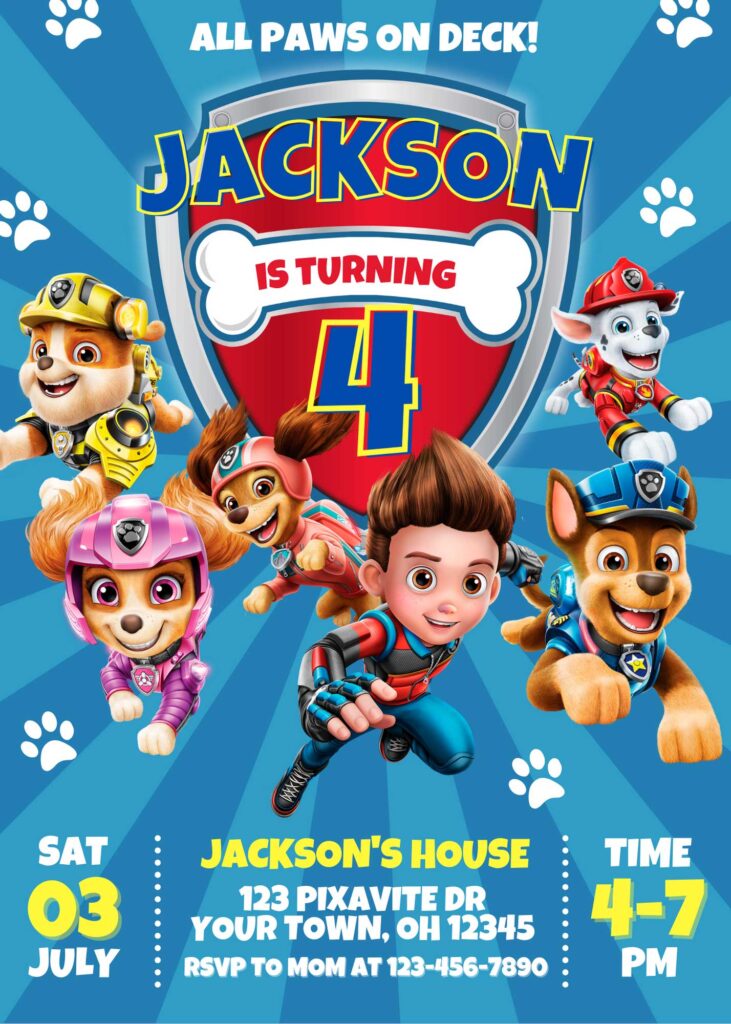 Editable Paw Patrol Birthday Invite Template | Sweet Invitation