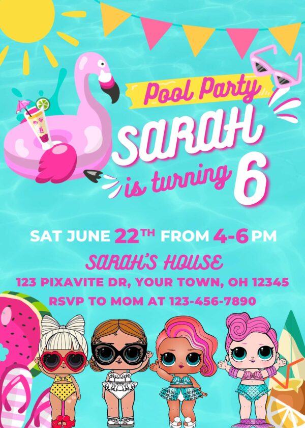 Lol Surprise Dolls Pool Party Invitation