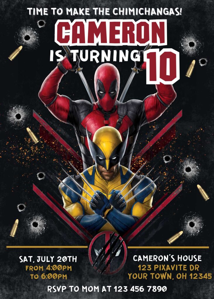 Editable Deadpool and Wolverine Birthday Invitation Template Amazing