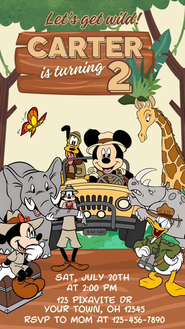 Mickey Mouse Safari Birthday Invitation