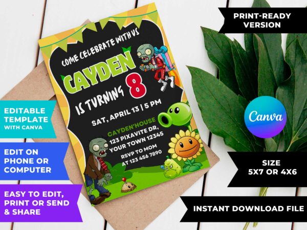 Plants vs Zombies Birthday Invitation