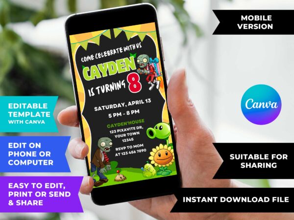 Plants vs Zombies Birthday Invitation