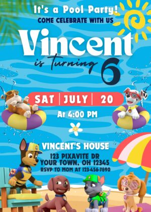 Paw Patrol Pool Party Invitation