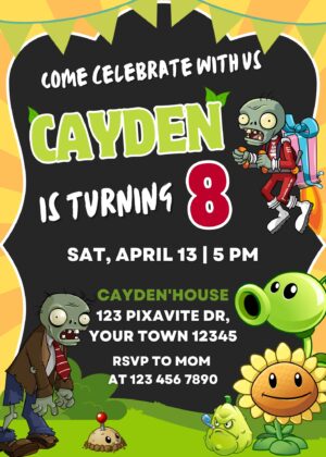 Plants vs Zombies Birthday Invitation