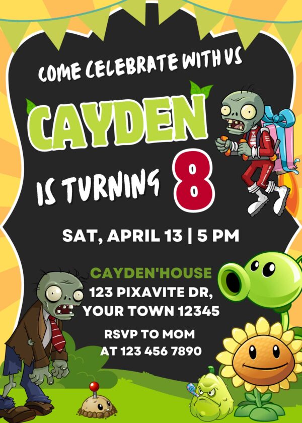 Plants vs Zombies Birthday Invitation