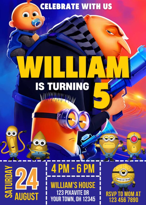 Despicable Me 4 Birthday Invitation